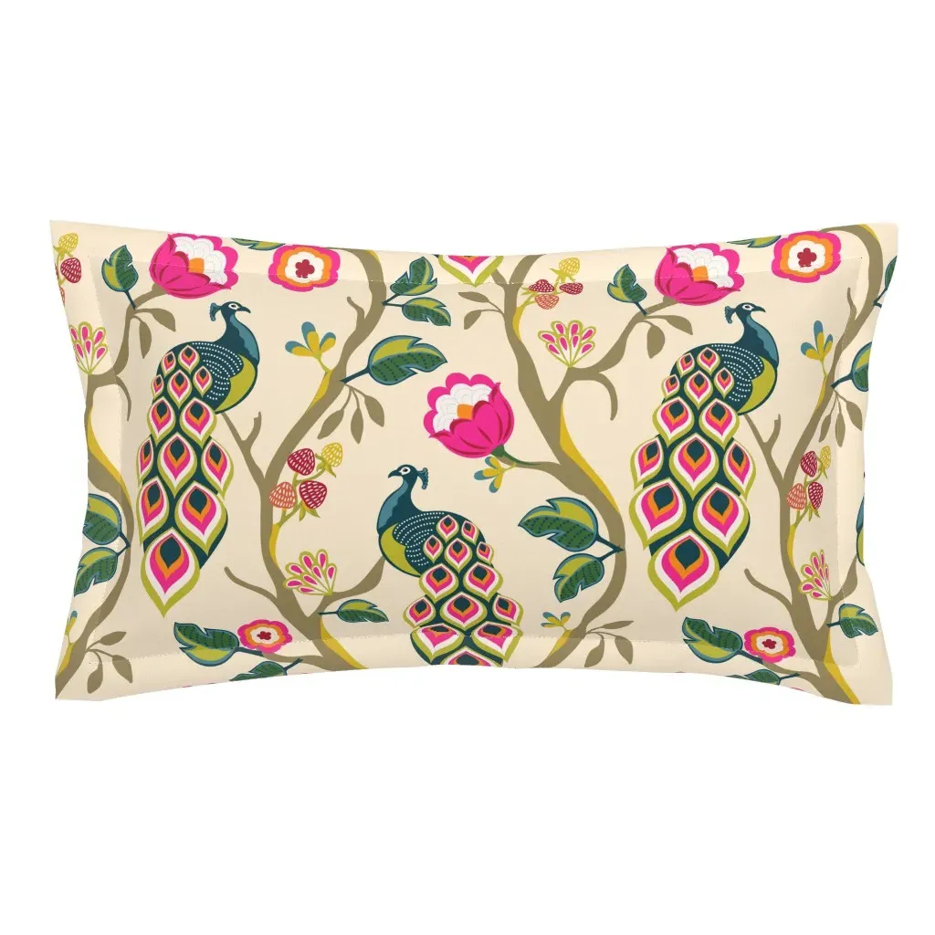 Mod Chinoiserie Peacocks King Pillow Sham - Pink product