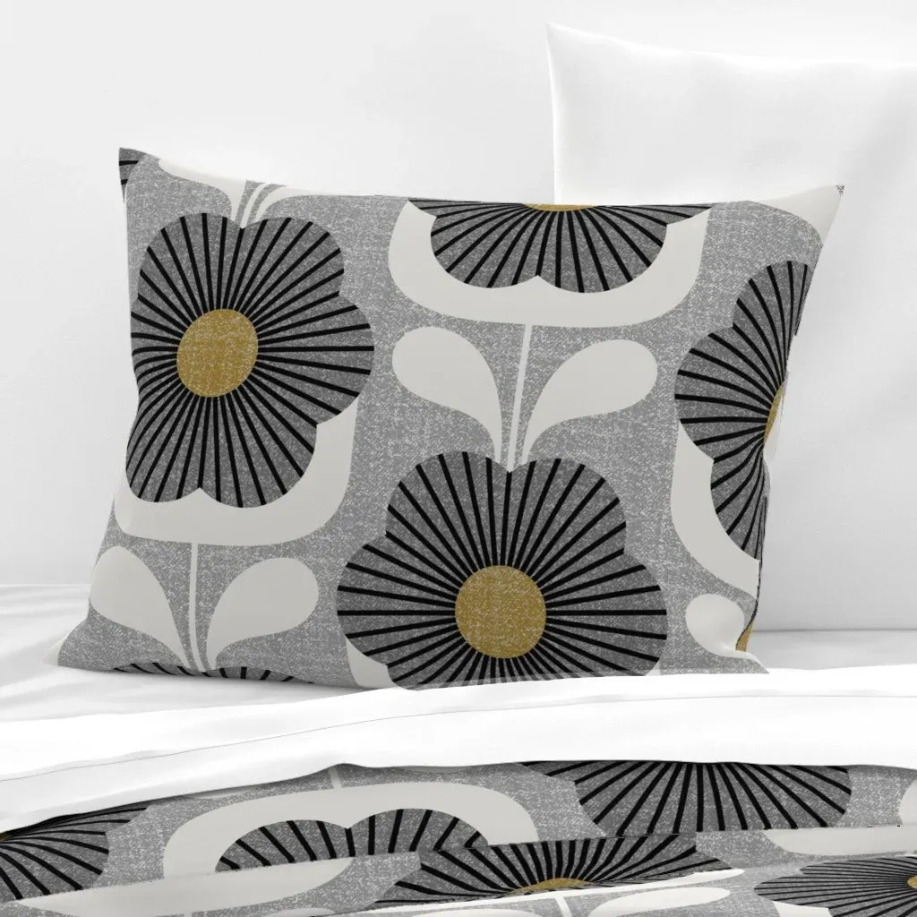 Mod Deco Blooms Jumbo Scale Standard Knife Edge Pillow - Gray, Cotton Sateen product