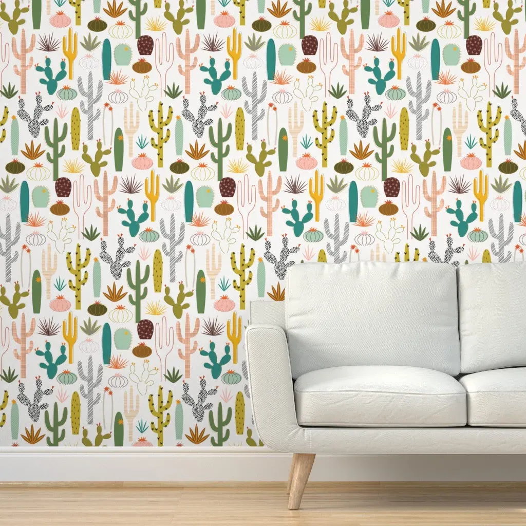 Mod Desert Garden Peel and Stick Wallpaper - Soft Gray, Green product