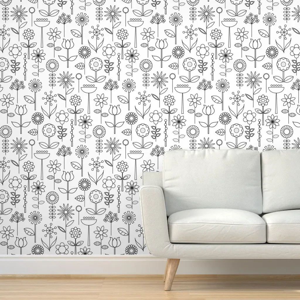 Mod Doodle Blooms Peel and Stick Wallpaper - White, Black product