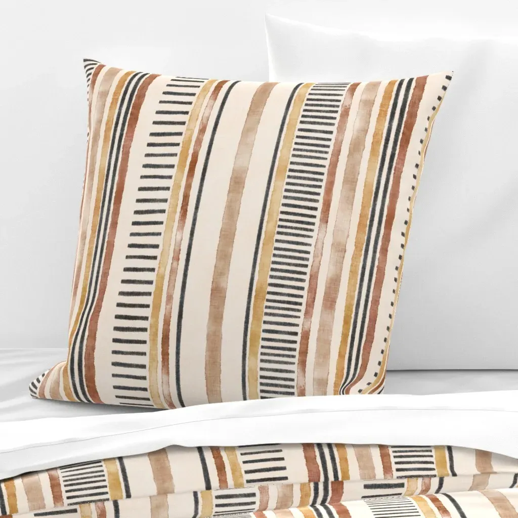 Mod Gold Rust Charcoal Stripes 14" Euro Pillow Sham - Beige, Linen product