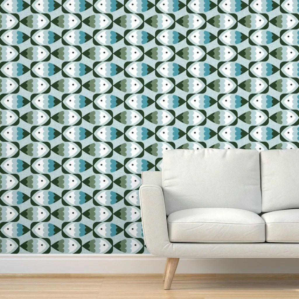 Mod Lake Fish Peel and Stick Wallpaper - Teal product