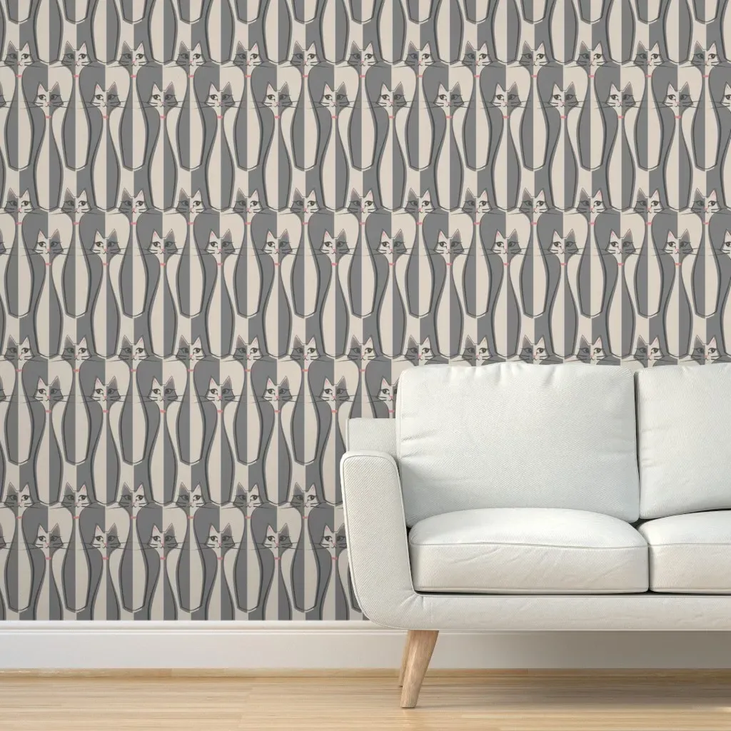 Mod Meow Peel and Stick Wallpaper - Gray, White product