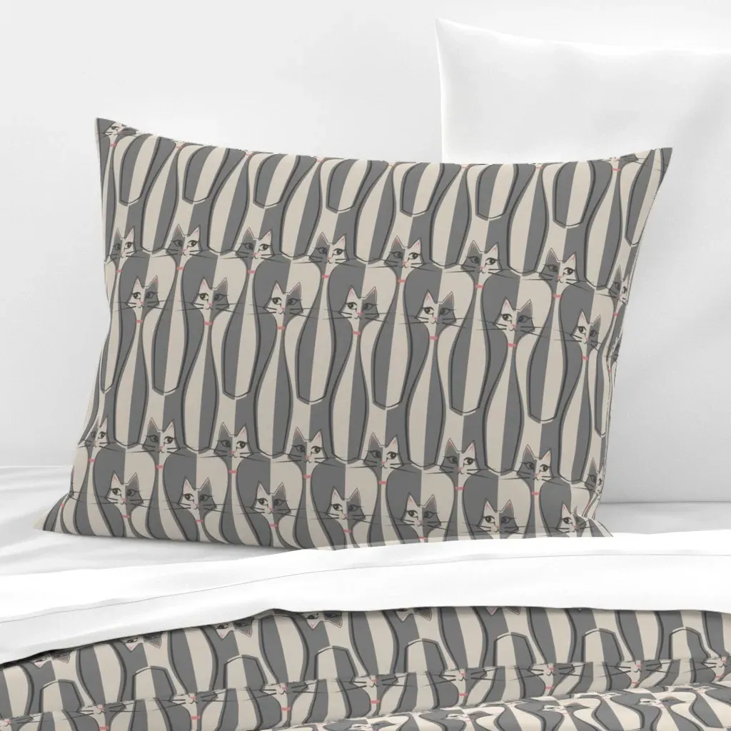 Mod Meow Standard Knife Edge Cushion Cover - Gray, Cotton Sateen product