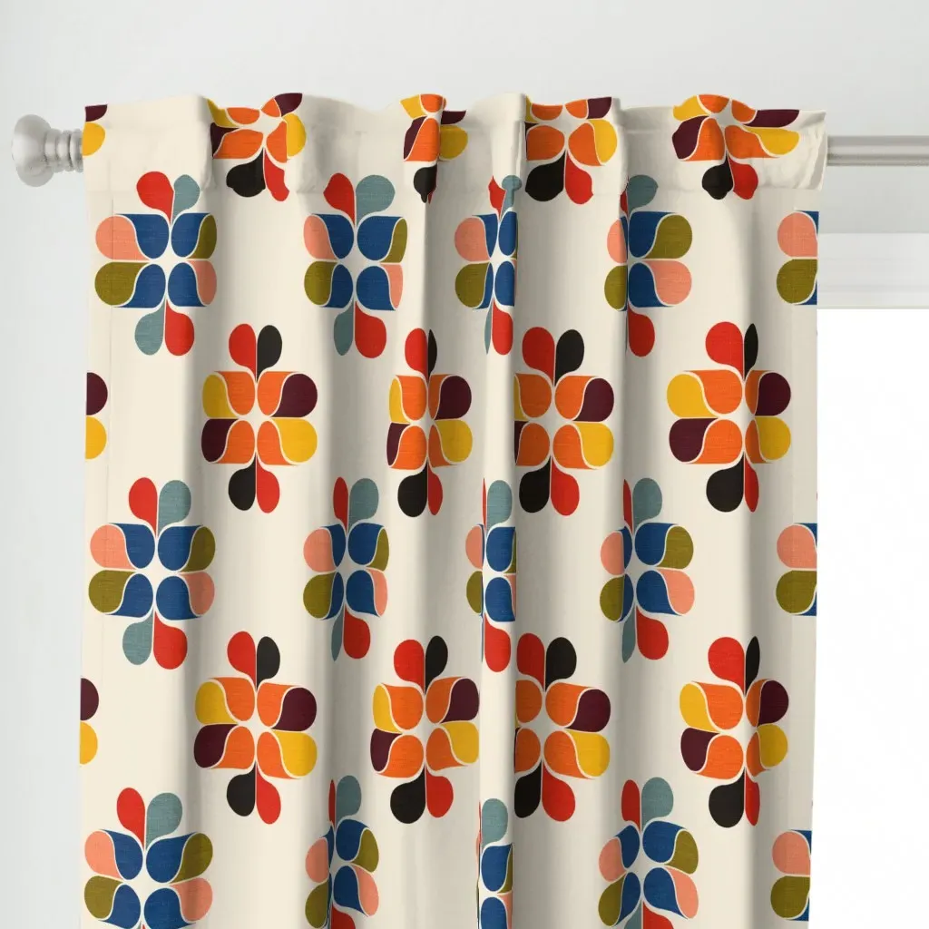 Mod Retro Floral Geometry Curtain Panel - Orange alternate view