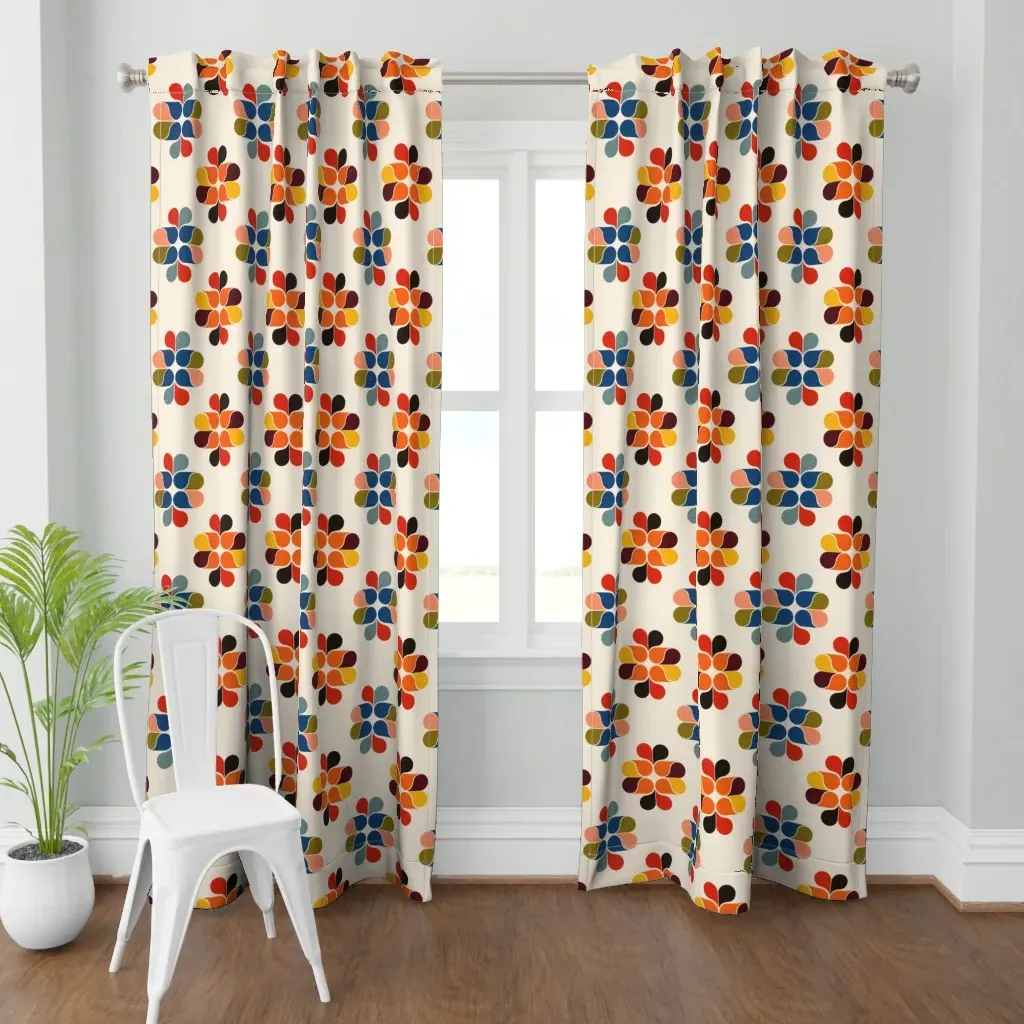 Mod Retro Floral Geometry Curtain Panel - Orange product