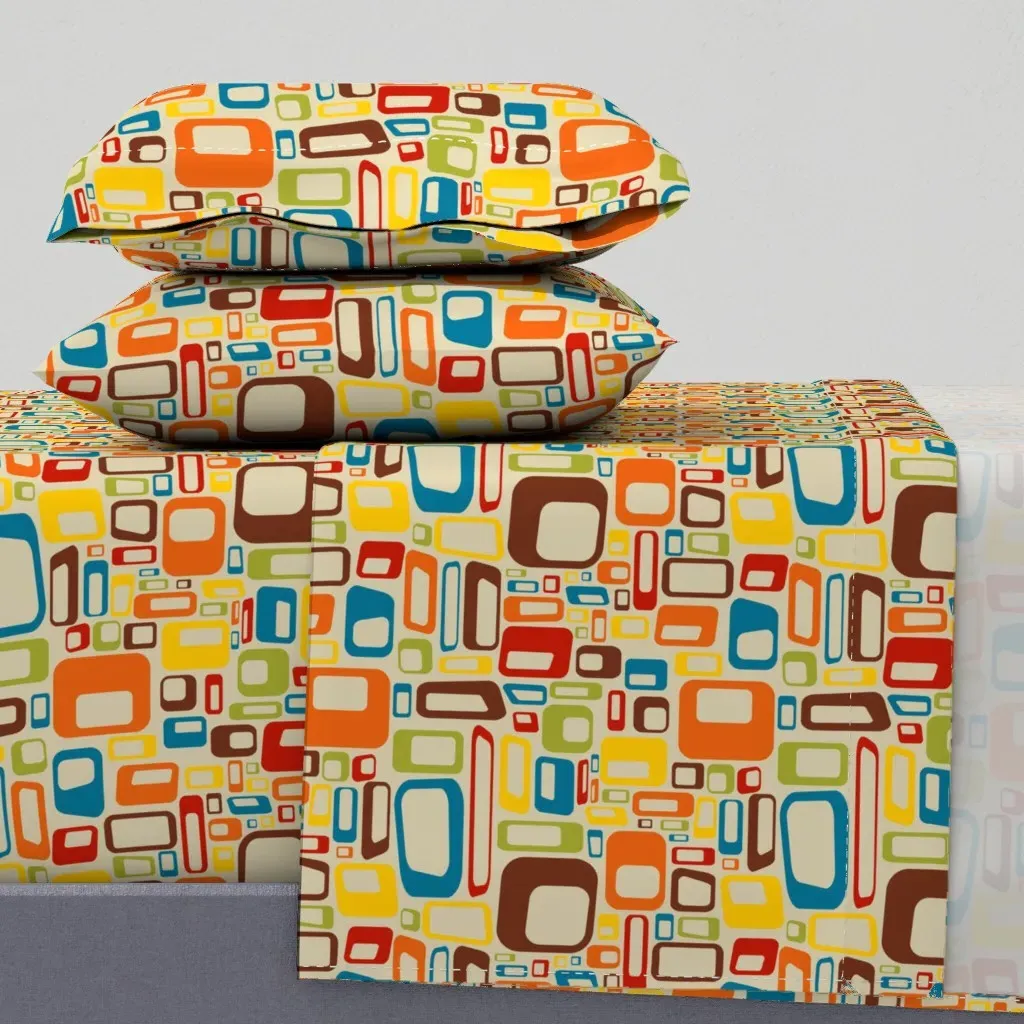 Mod Squares 70S Twin XL Sheet Set - Beige product