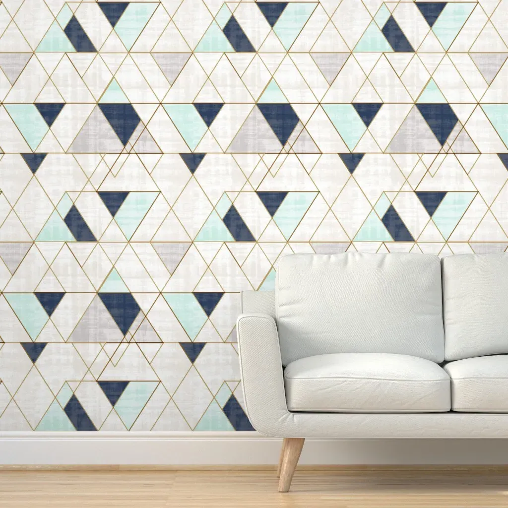 Mod Triangles XL Peel and Stick Wallpaper - Navy, Mint product
