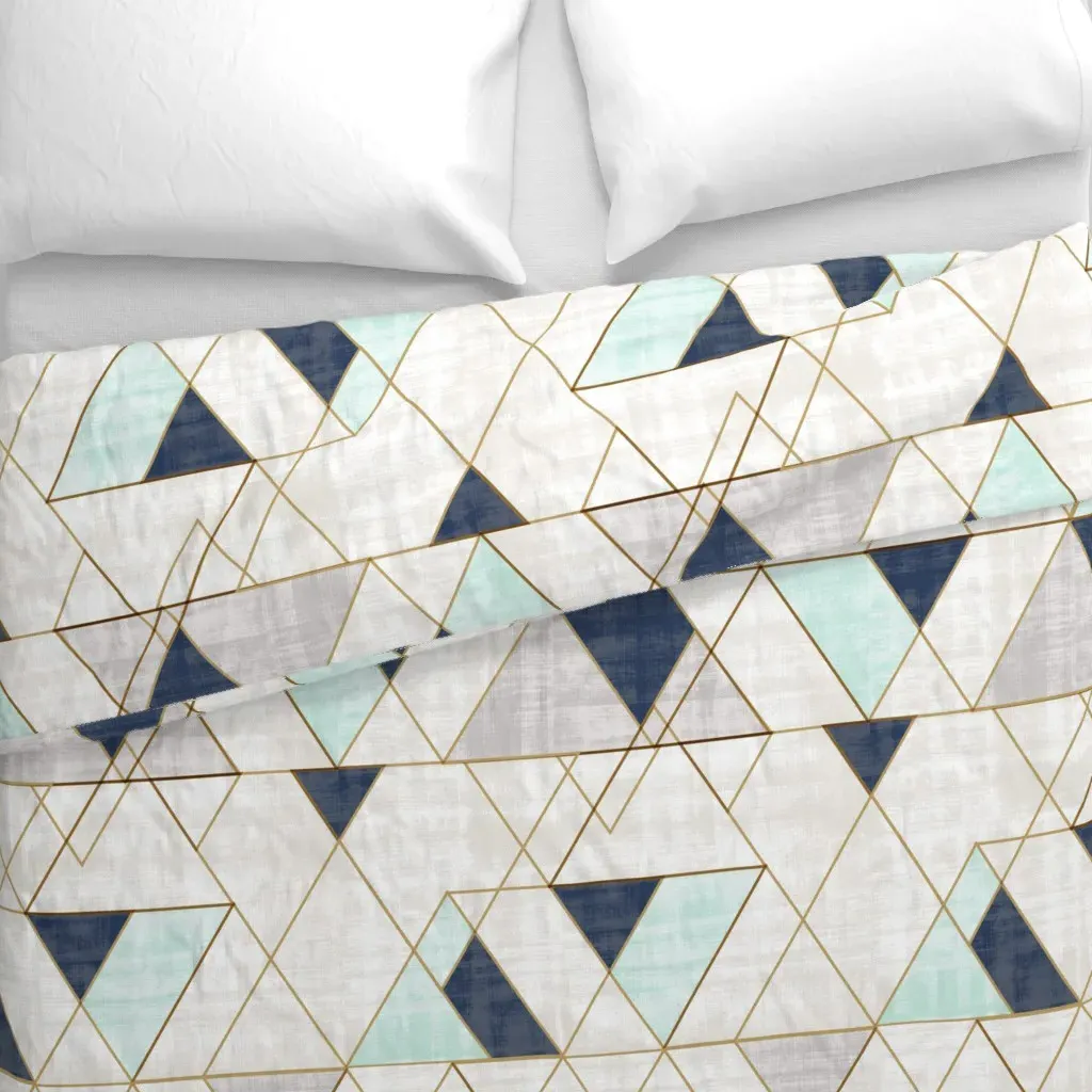 Mod Triangles XL Vintage Navy Duvet Cover - White alternate view