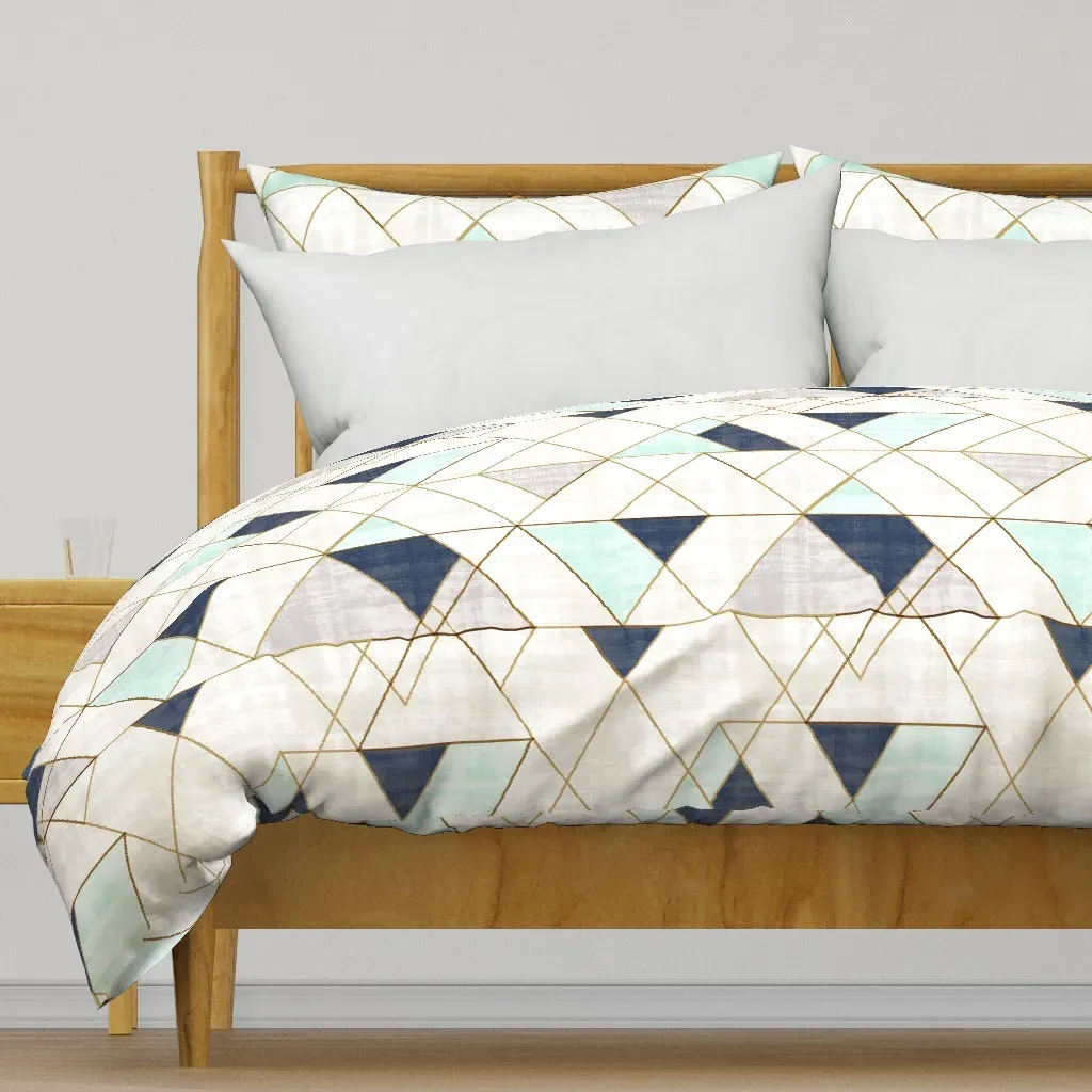 Mod Triangles XL Vintage Navy Duvet Cover - White product