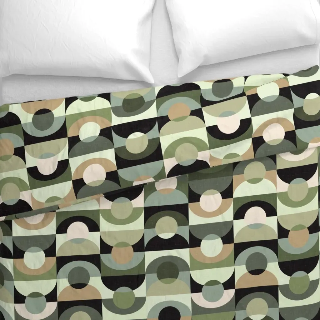 Modern Geometry Camping In Duvet Cover - Dark Olive Green alternate view