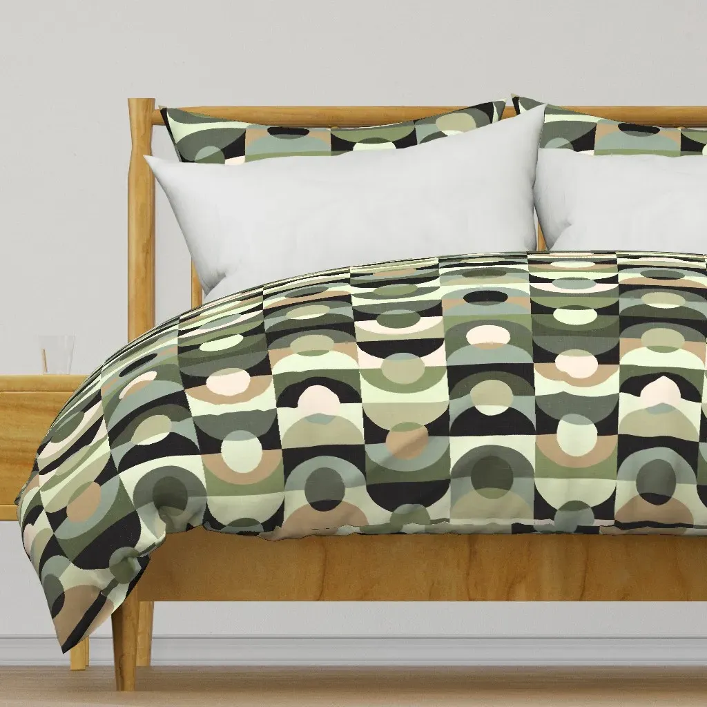 Modern Geometry Camping In Duvet Cover - Dark Olive Green product