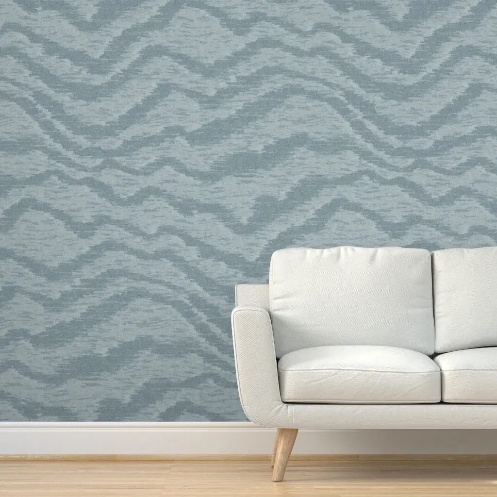 Moire Veneer Textured Waves Peel and Stick Wallpaper - Ocean Blue product