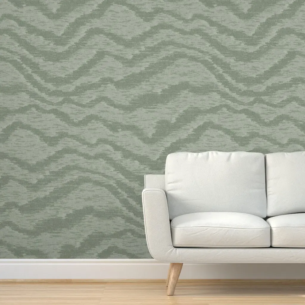 Moire Veneer Textured Waves Peel and Stick Wallpaper - Sage Green product
