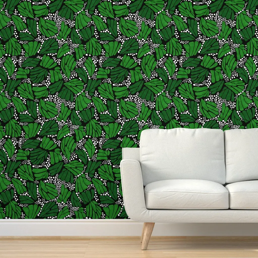 Monarch Butterfly Peel and Stick Wallpaper - Green, Black product