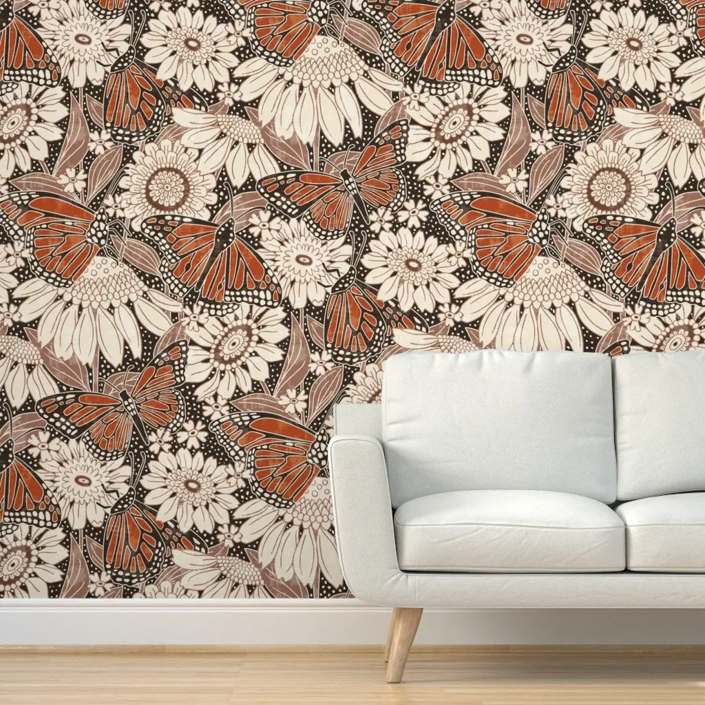 Monarchs From The Year 1968 Peel and Stick Wallpaper - Dark Brown product
