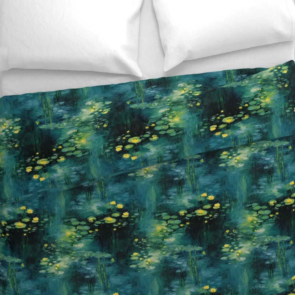 Monet Yellow Waterlilies Duvet Cover - Teal alternate view