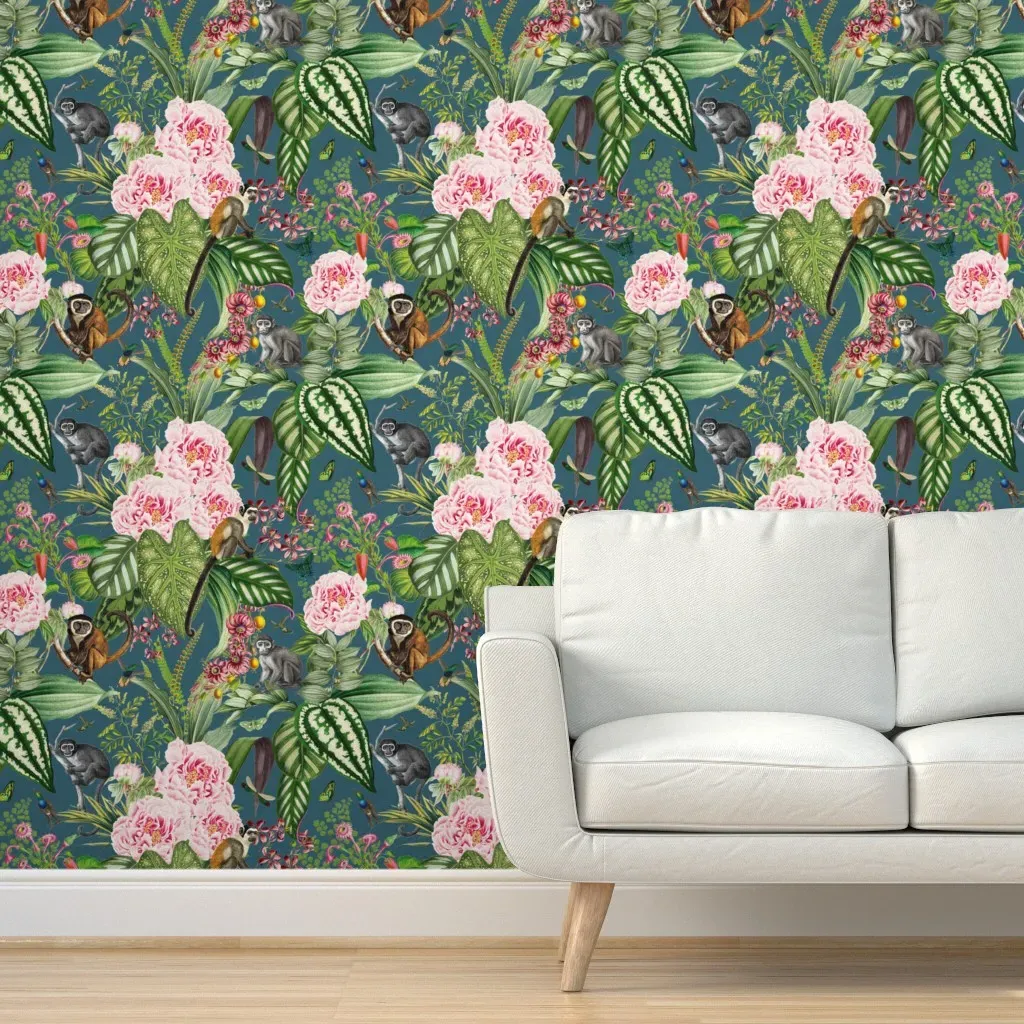 Monkey Garden Peel and Stick Wallpaper - Teal product