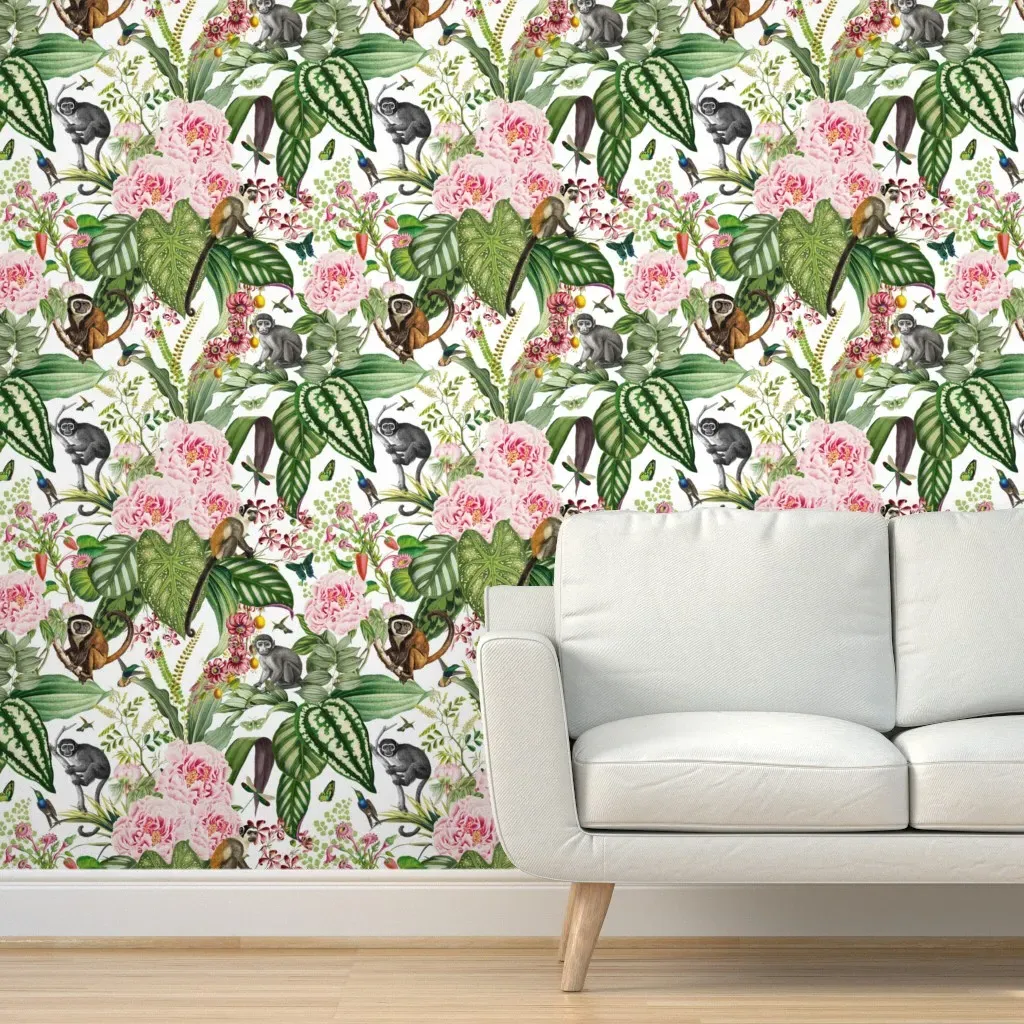 Monkey Garden Peel and Stick Wallpaper - White product