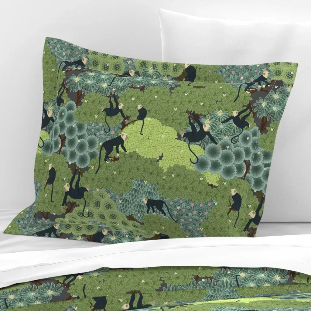 Monkey Grove Standard Flanged Cushion Cover - Green, Cotton Sateen product