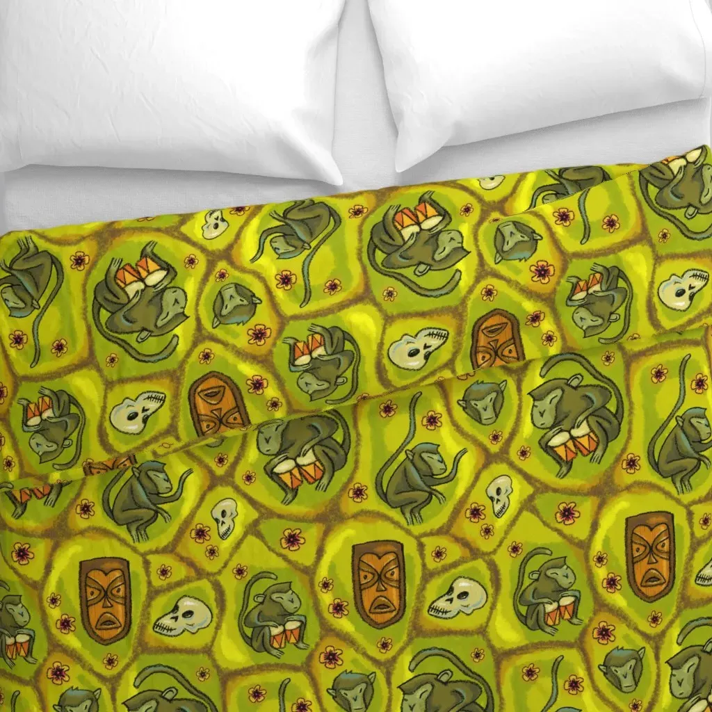 Monkey Music Duvet Cover - Yellow-Green alternate view