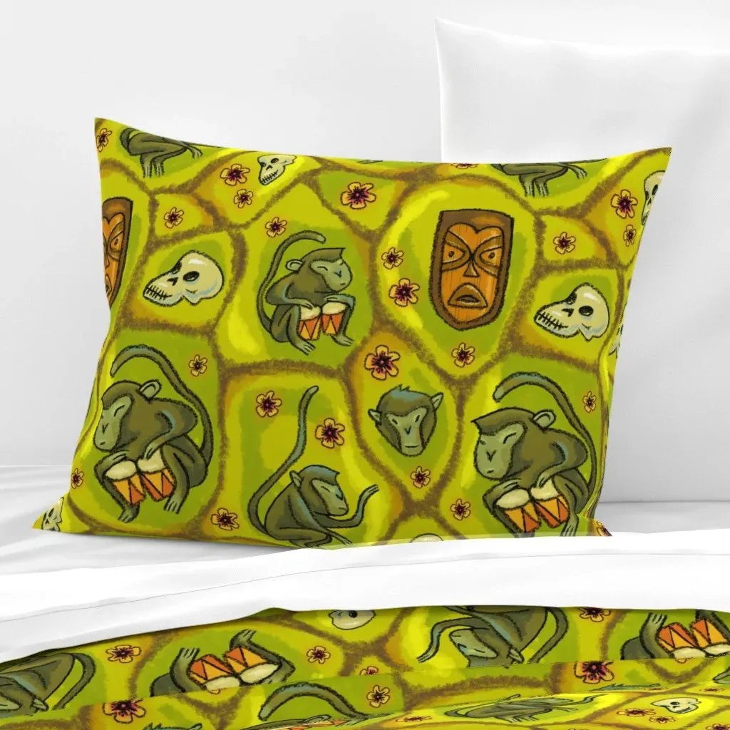 Monkey Music Standard Knife Edge Cushion Cover - Yellow-Green, Cotton Sateen product