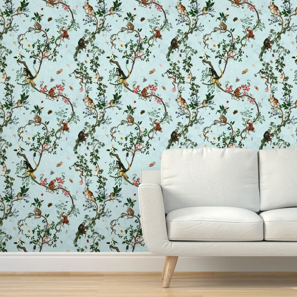 Monkey World Bubble Peel and Stick Wallpaper - Blue product