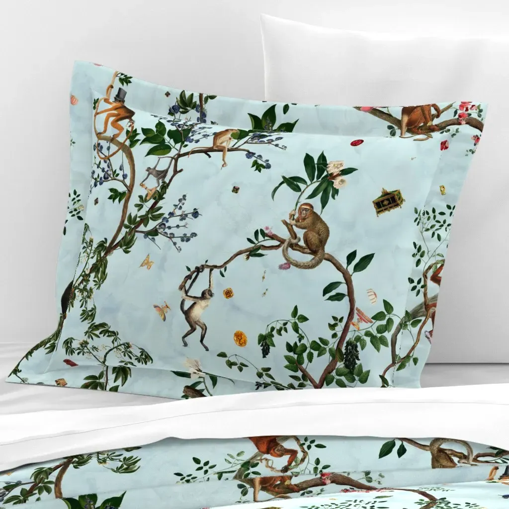 Monkey World Bubbleblue Standard Flanged Cushion Cover - Light Blue, Cotton Sateen product