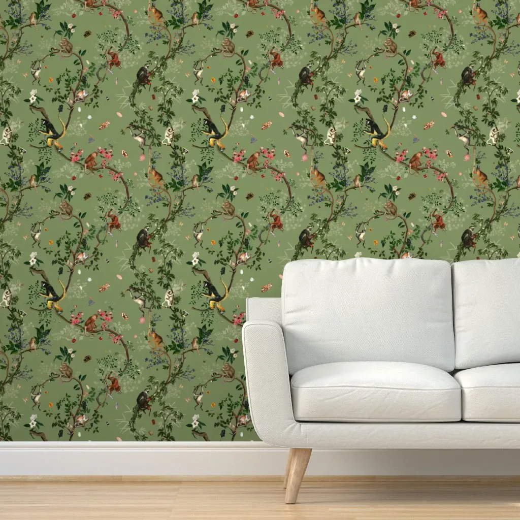 Monkey World Chloe Peel and Stick Wallpaper - Sage Green product