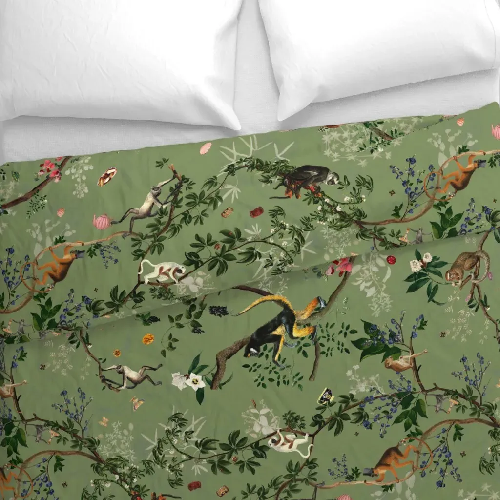 Monkey World Chole Duvet Cover - Sage Green alternate view