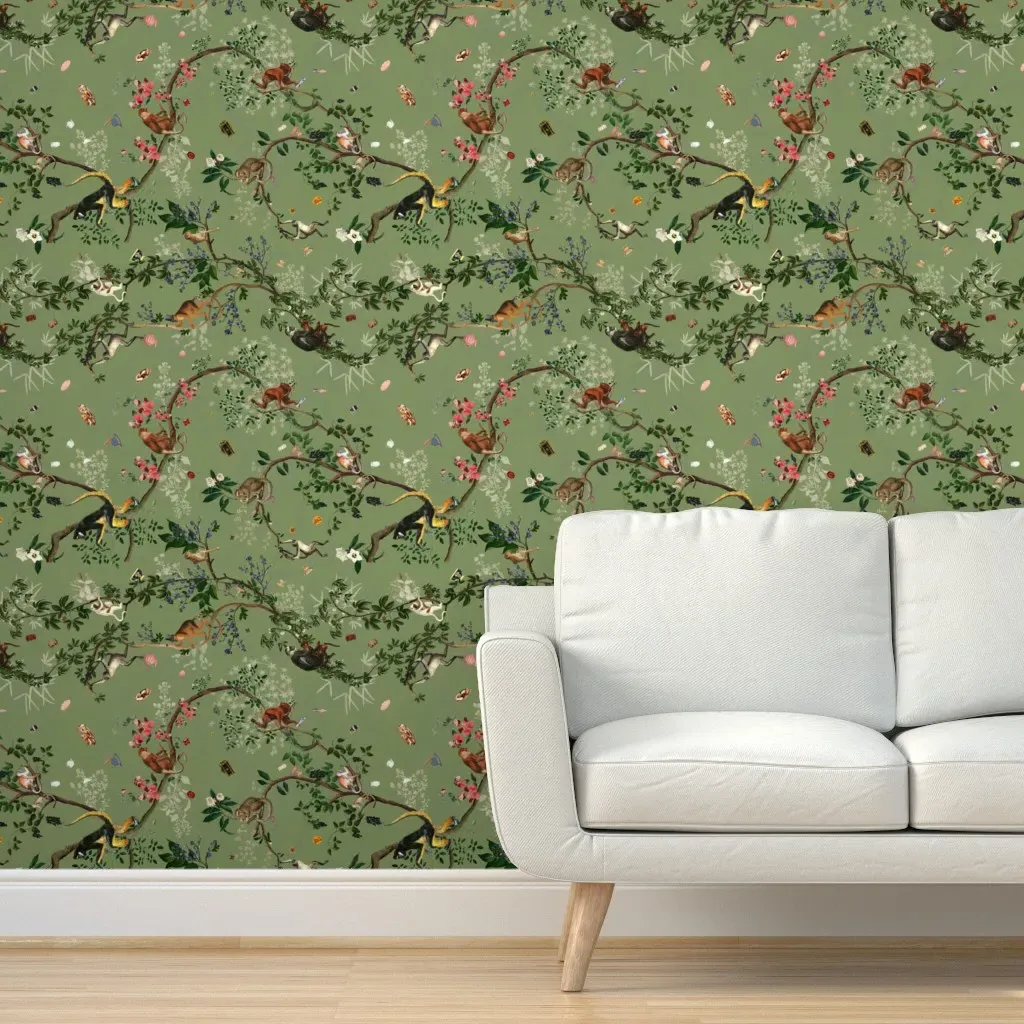 Monkey World Chole Peel and Stick Wallpaper - Sage Green product
