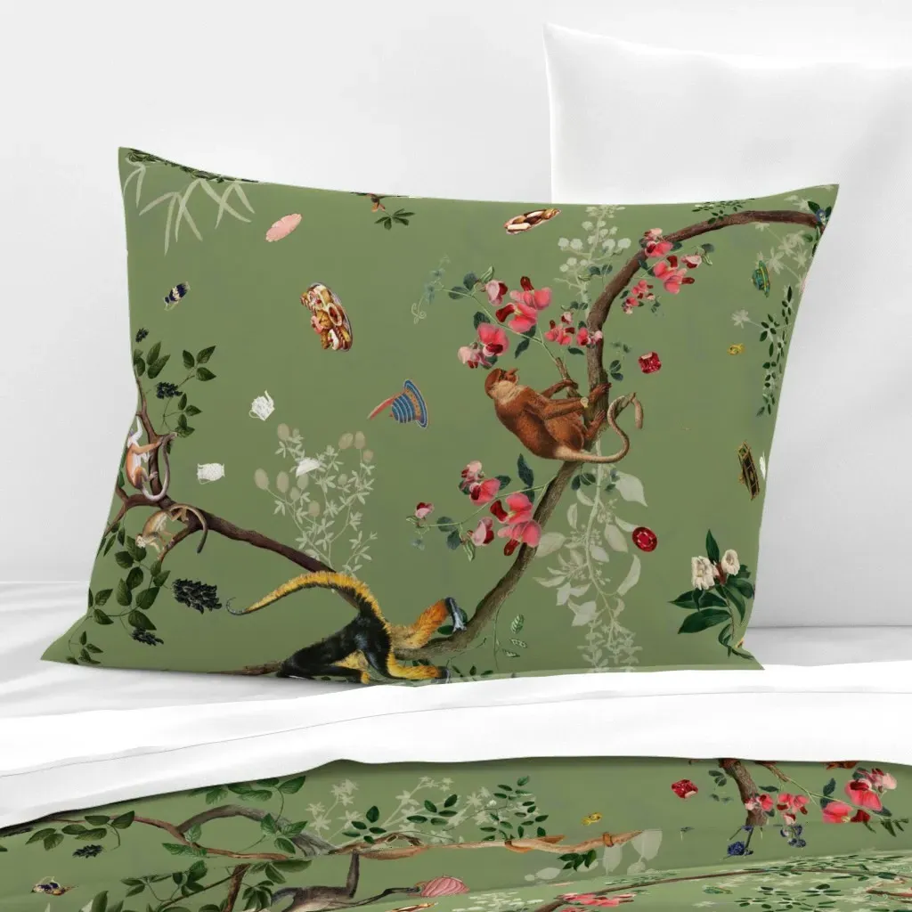 Monkey World Chole Standard Knife Edge Cushion Cover - Sage Green, Cotton Sateen product