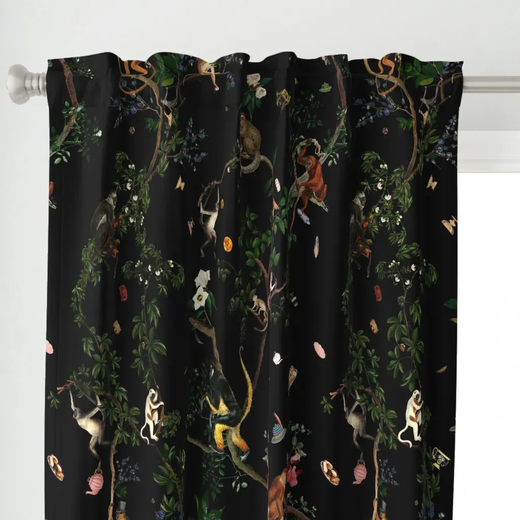 Monkey World Curtain Panel - Dark Green alternate view