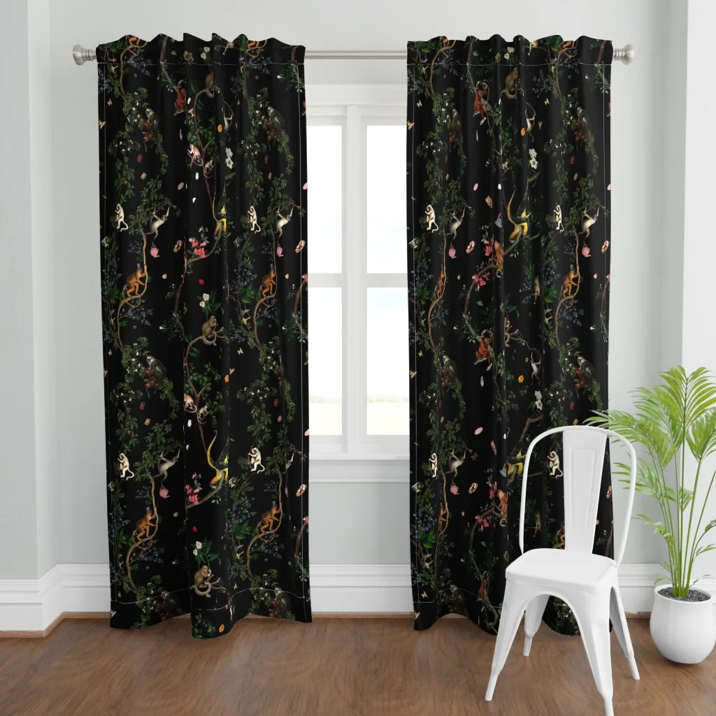 Monkey World Curtain Panel - Dark Green product