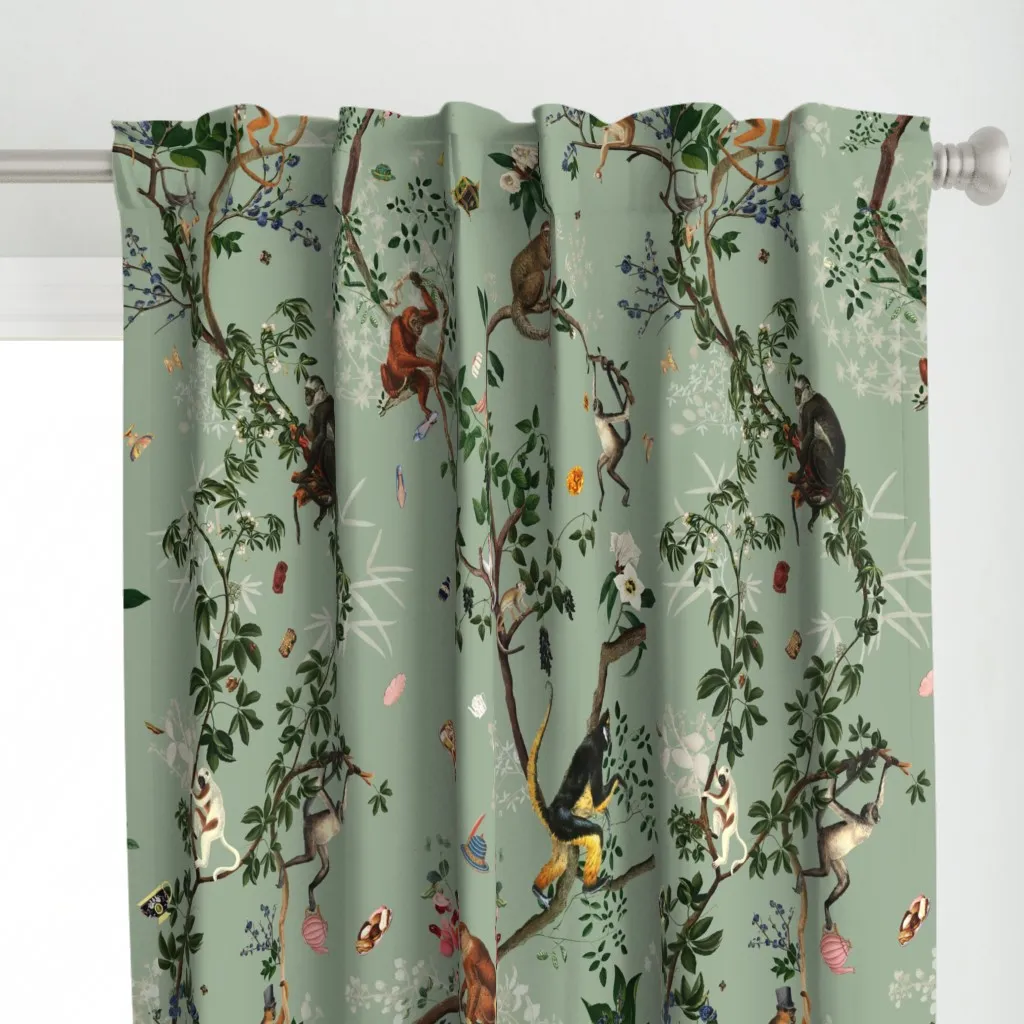 Monkey World Curtain Panel - Sage Green alternate view