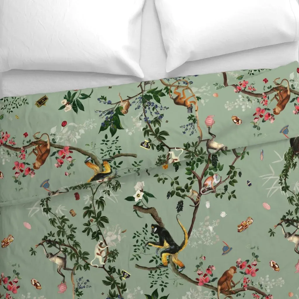 Monkey World Duvet Cover - Sage Green alternate view