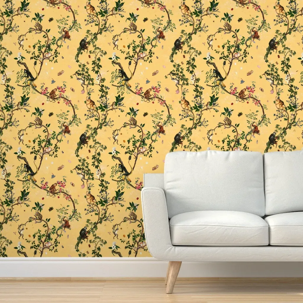 Monkey World Maureen Peel and Stick Wallpaper - Mustard Yellow product