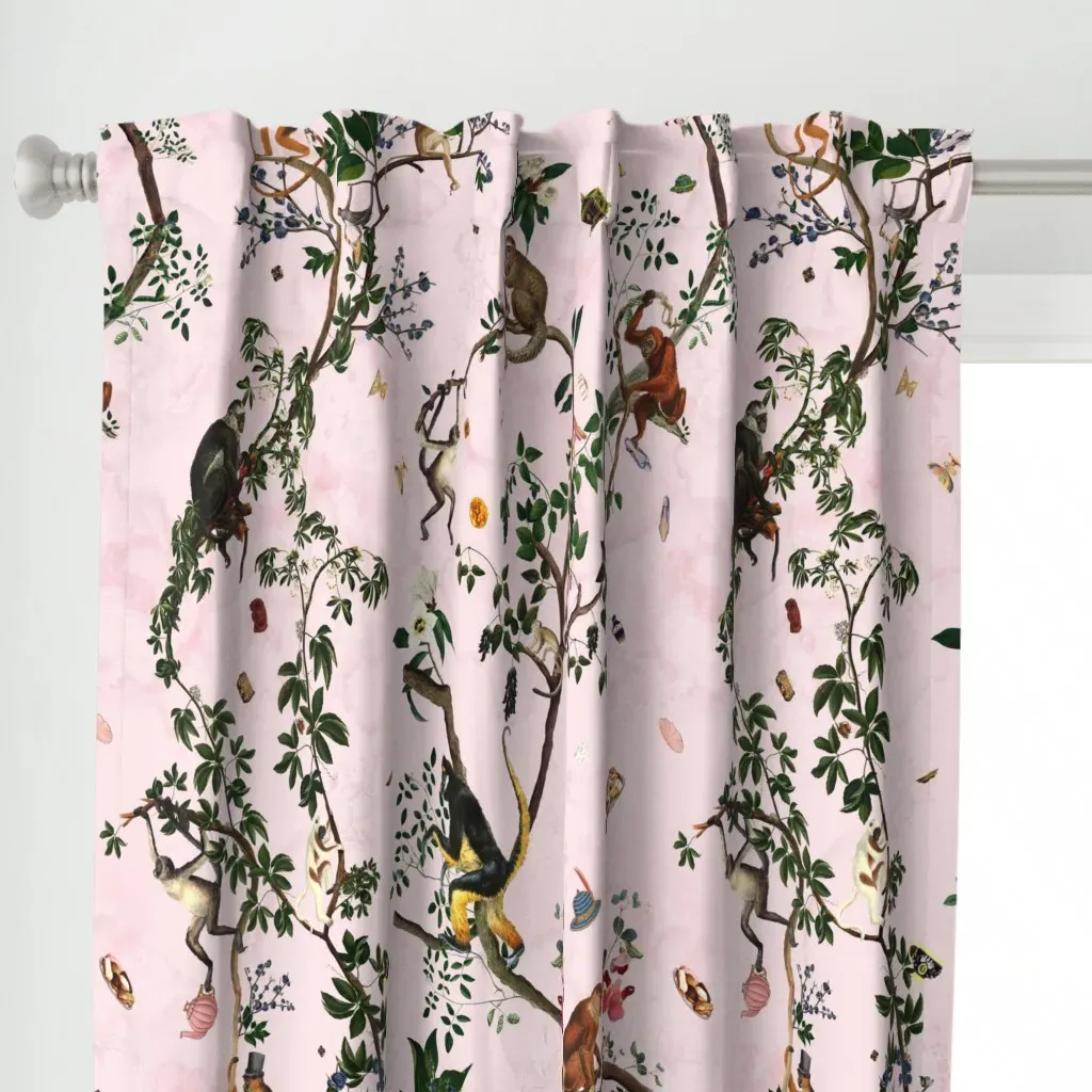 Monkey World Natasha Curtain Panel - Pink alternate view