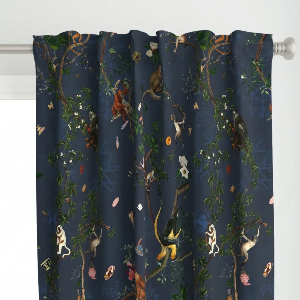 Monkey World Nicole Curtain Panel - Dark Blue alternate view
