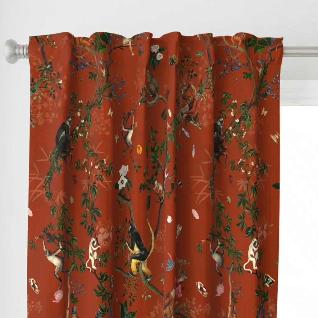 Monkey World Sienna Curtain Panel - Burnt Orange alternate view
