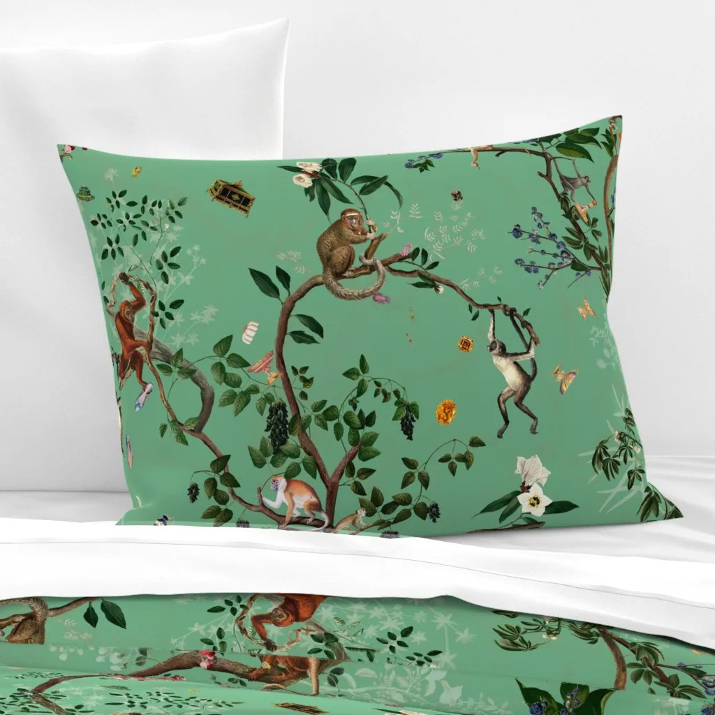 Monkey World Standard Knife Edge Cushion Cover - Green, Cotton Sateen product