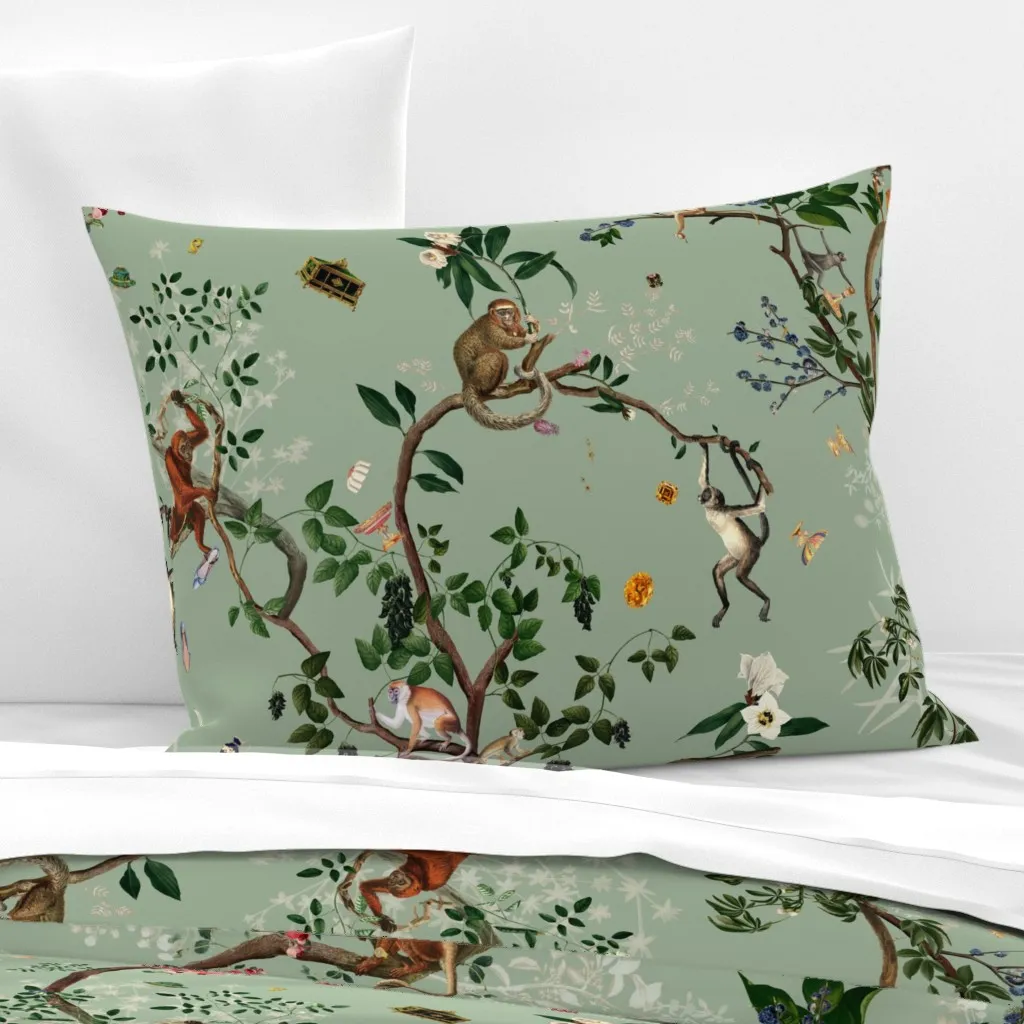 Monkey World Standard Knife Edge Cushion Cover - Sage Green, Cotton Sateen product
