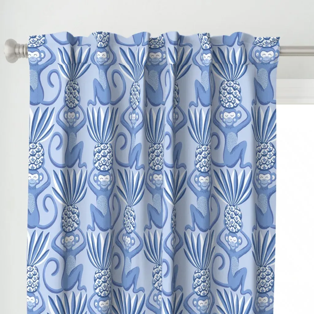 Monkeys And Pineapples Curtain Panel - Blue alternate view