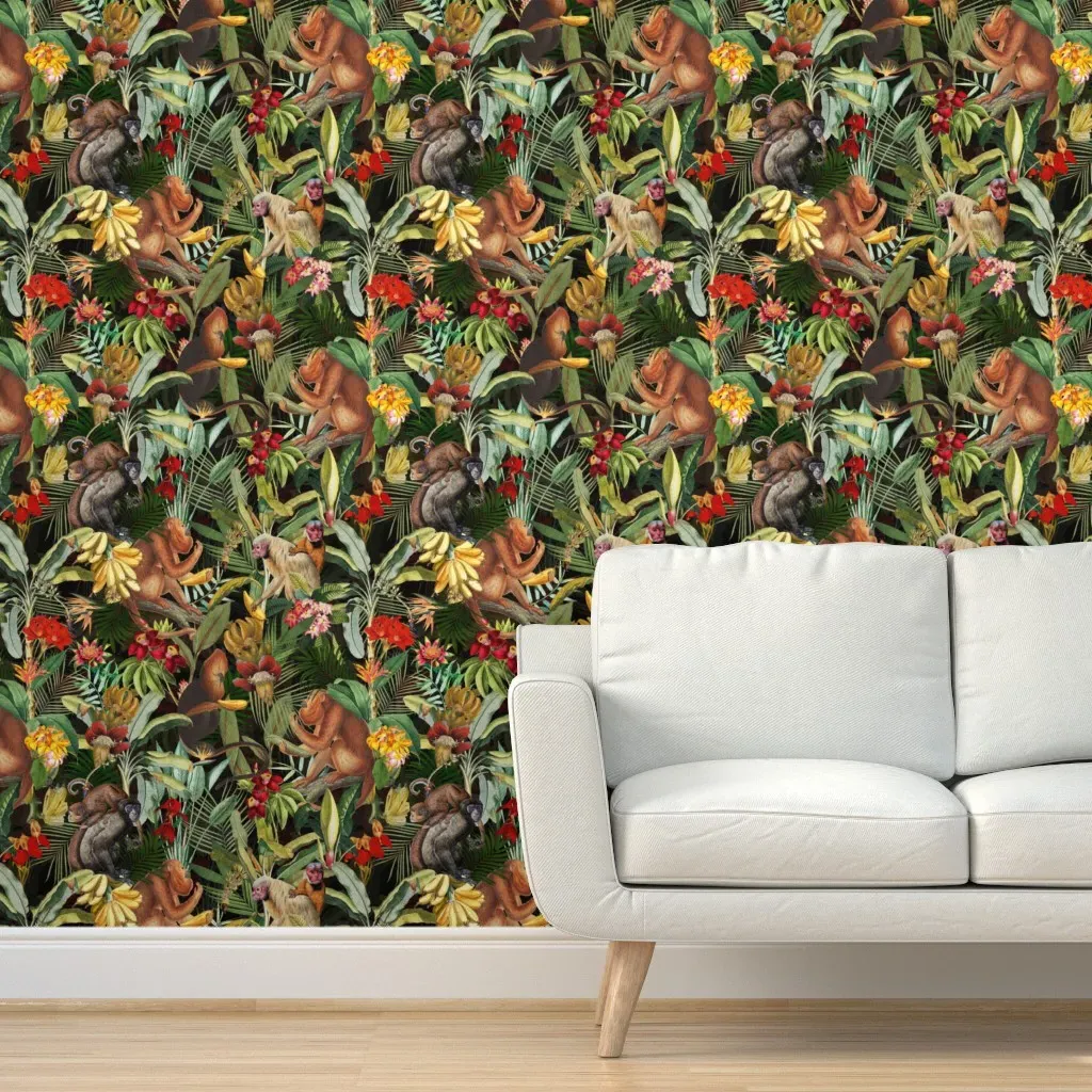 Monkeys Bananas Tropical Jungle Peel and Stick Wallpaper - Green product