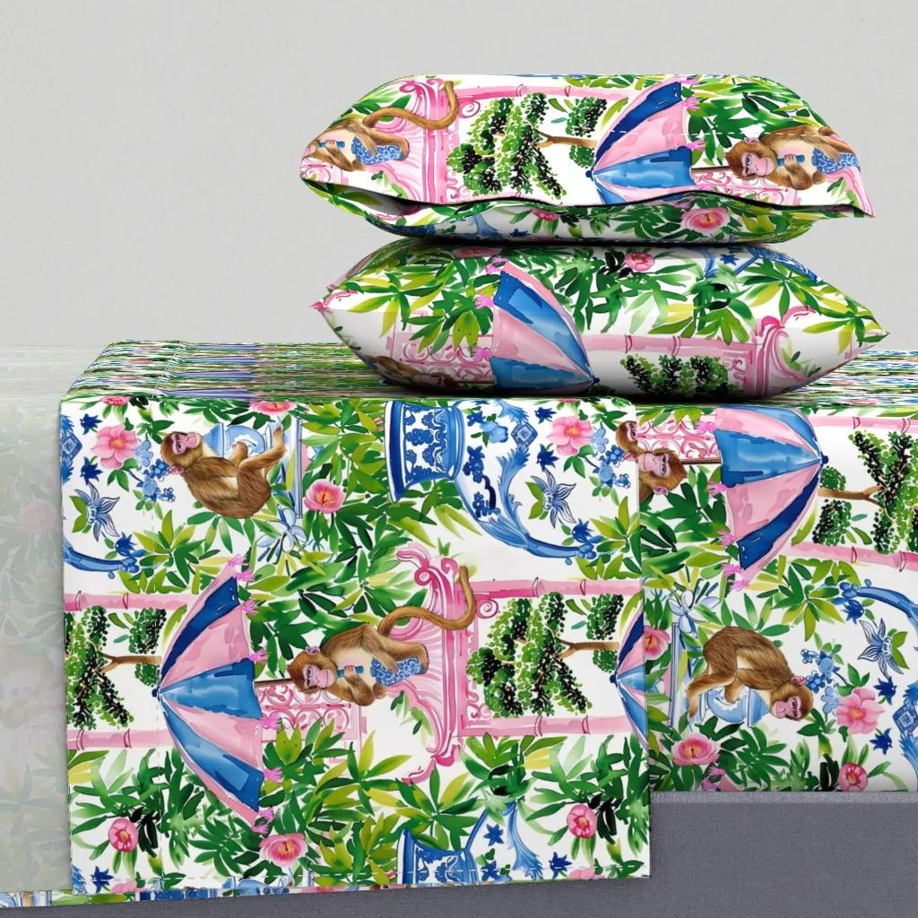Monkeys In Chinoiserie Garden King Size Sheet Set - Pink product