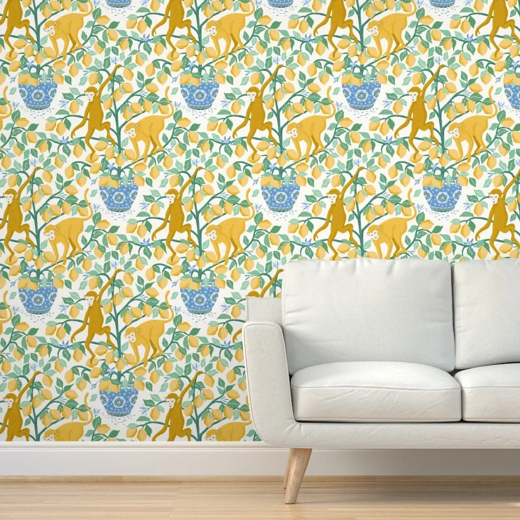 Monkeys In Lemon Tree Peel and Stick Wallpaper - Yellow product