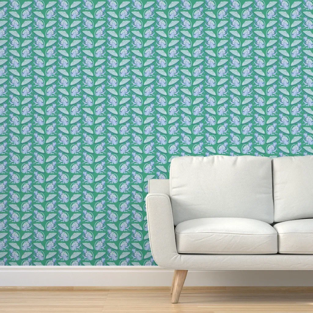 Monkeys With Parasols Peel and Stick Wallpaper - Blue, Green product
