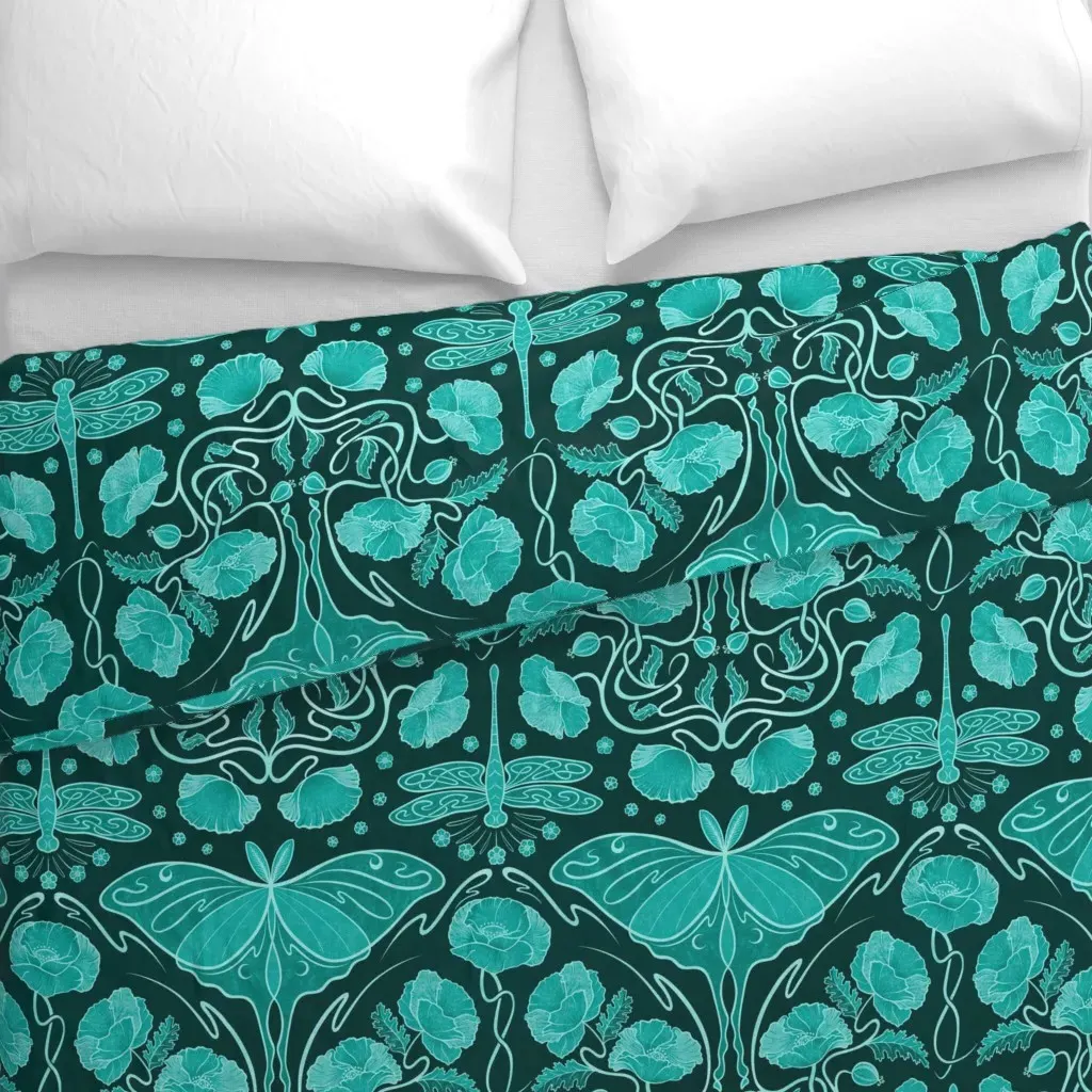 Monochromatic Art Nouveau Duvet Cover - Teal alternate view