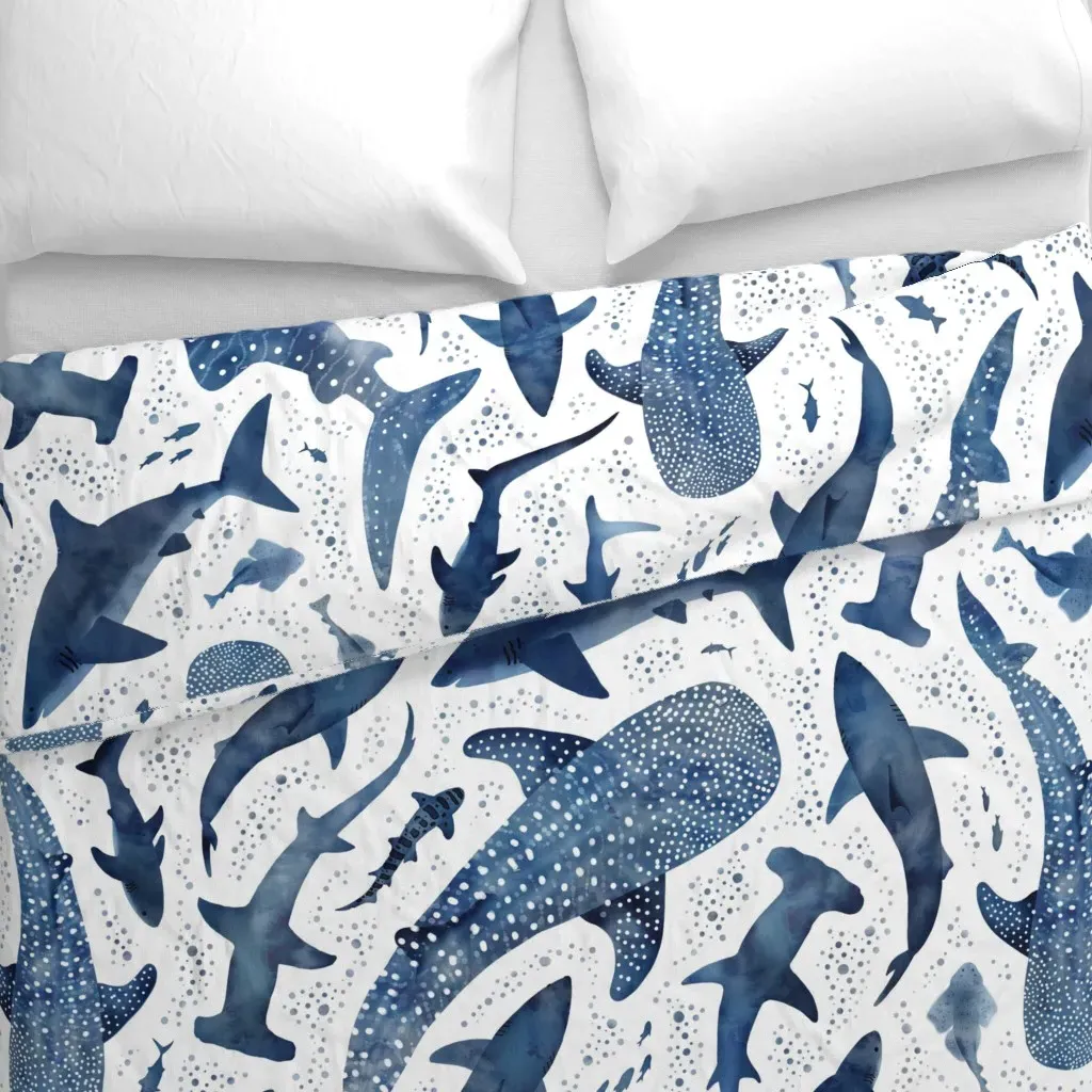 Monochrome Blue Shark Ocean Duvet Cover - Indigo alternate view