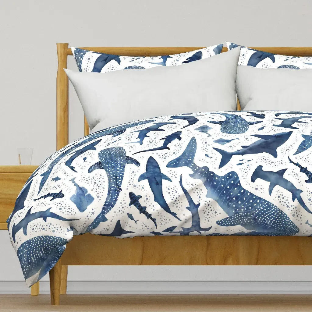 Monochrome Blue Shark Ocean Duvet Cover - Indigo product